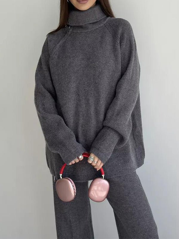 Aubriella | Stijlvolle trui met rits aan de zijkant & broek tweedelige set