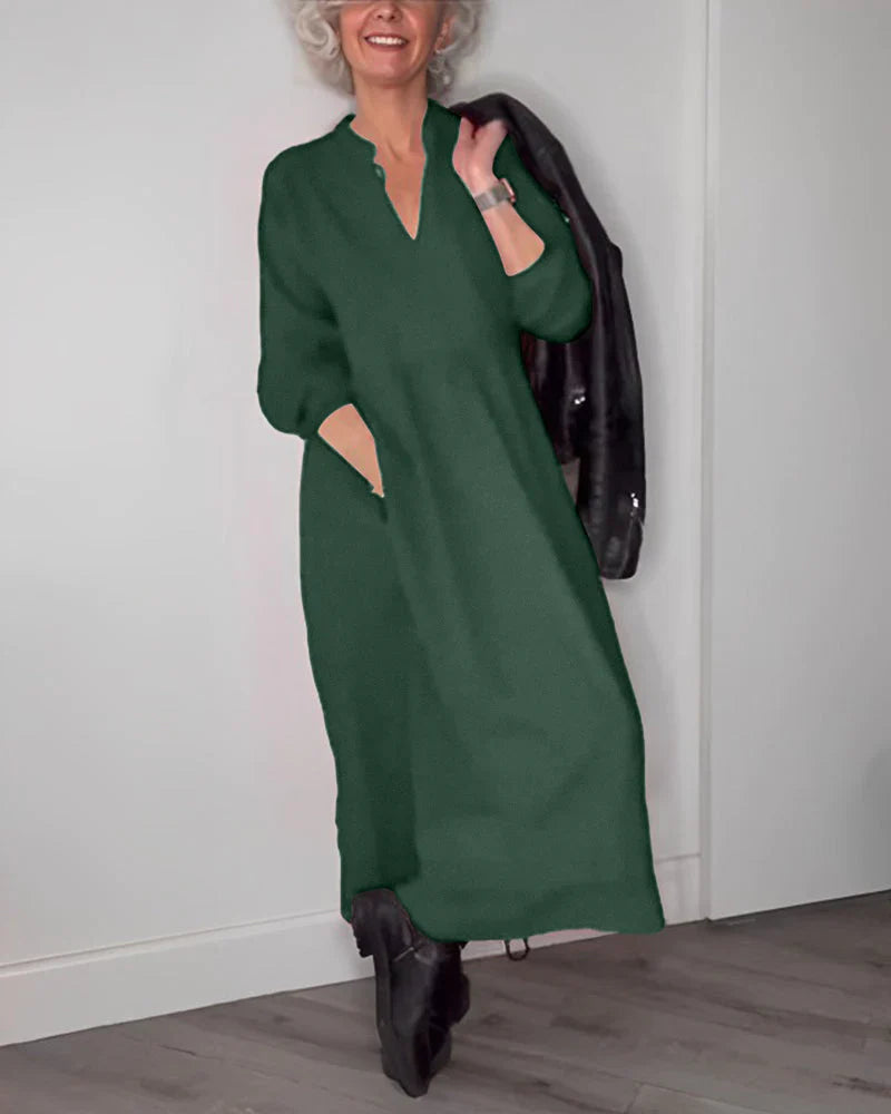 Elegante Jurk met V-ringen en Lange Mouwen