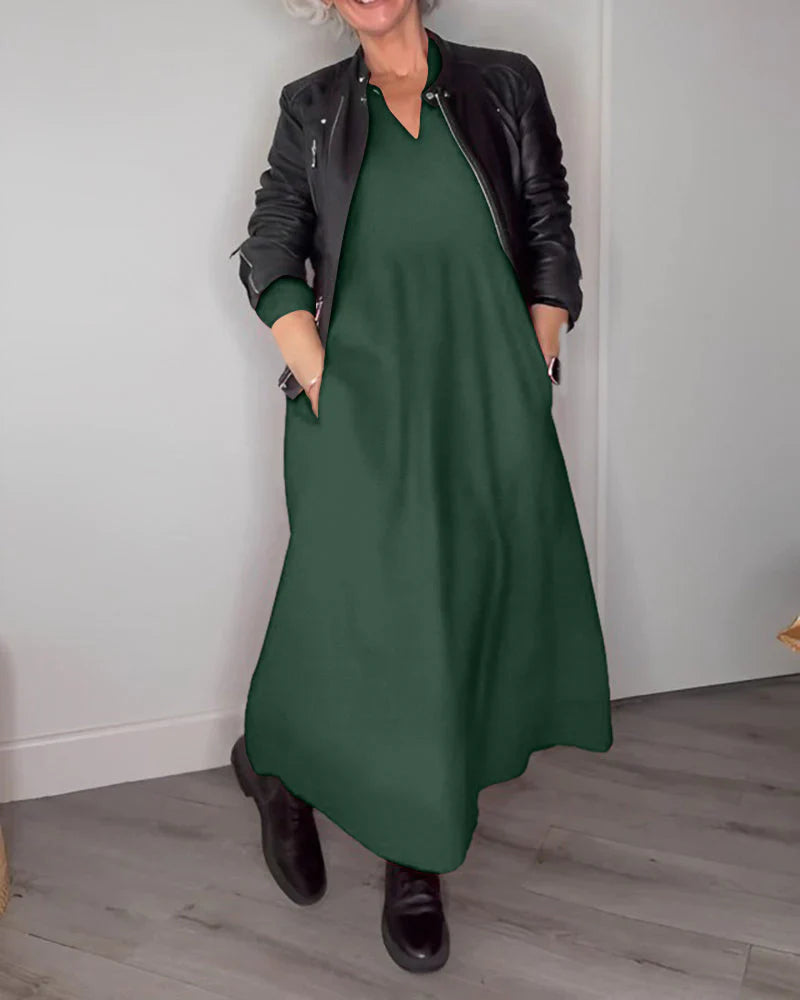 Elegante Jurk met V-ringen en Lange Mouwen