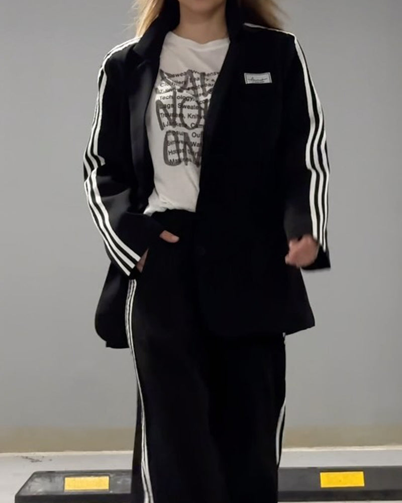 Arella | Stijlvolle gestreepte blazer & wijde broek