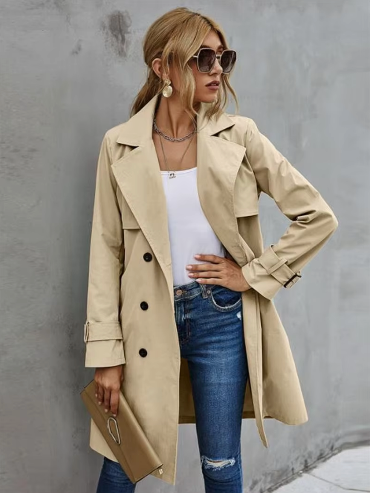 Ember – Casual dames trenchcoat met lange mouwen en tailleceintuur