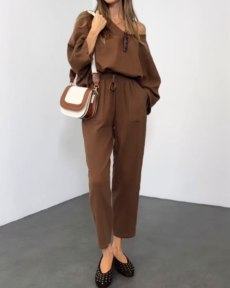 Elina | Casual V-hals top & broek set