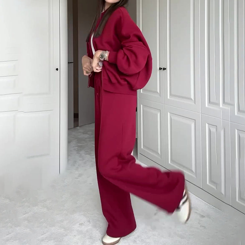 Ambry | Trendy Sweatshirt Jas & Rechte Broek Set
