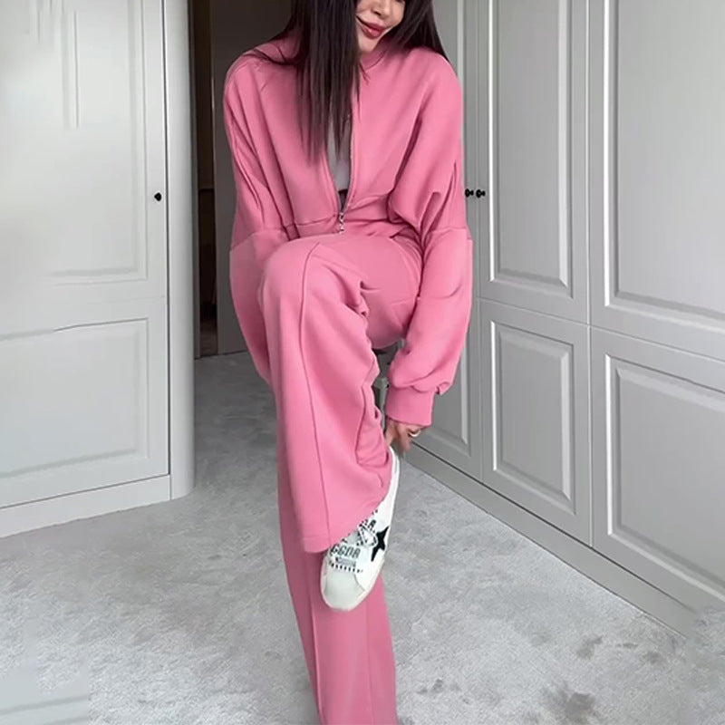 Ambry | Trendy Sweatshirt Jas & Rechte Broek Set