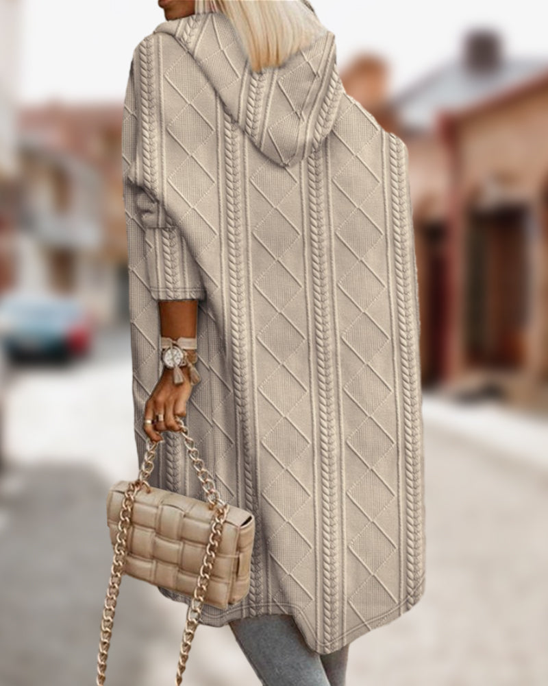 Pauline Laurent™ | Lange Getextureerde Vest Met Capuchon Voor Stijlvolle Damesmode