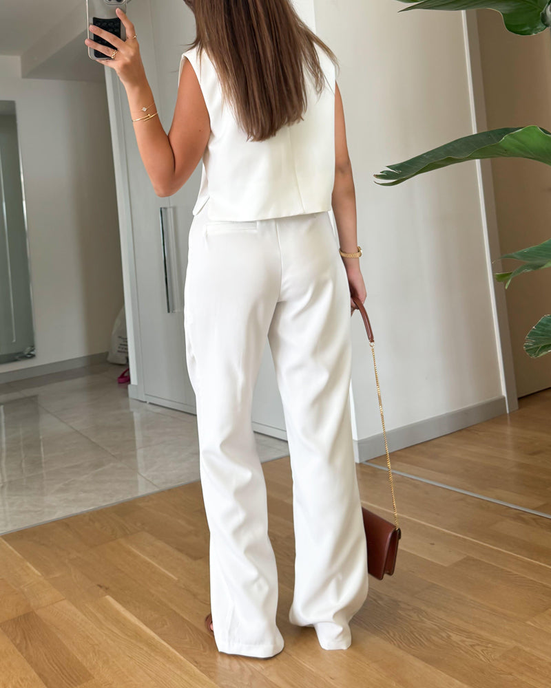 Ambrei | Classy Wit Mouwloos Vest & Broek Set