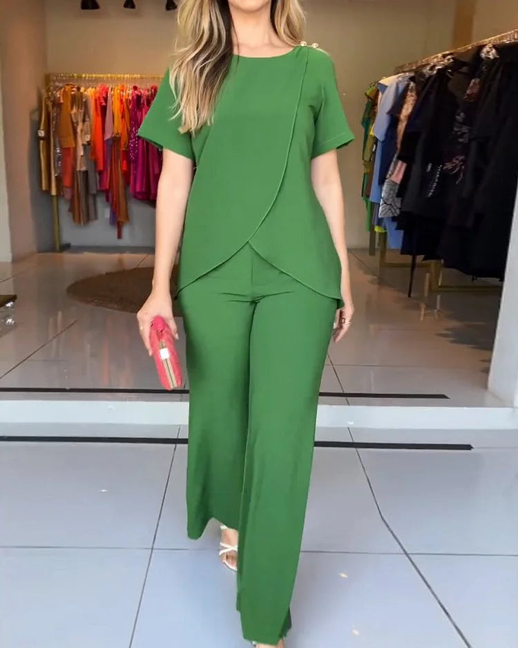Damara | Casual groene tweedelige broekenset