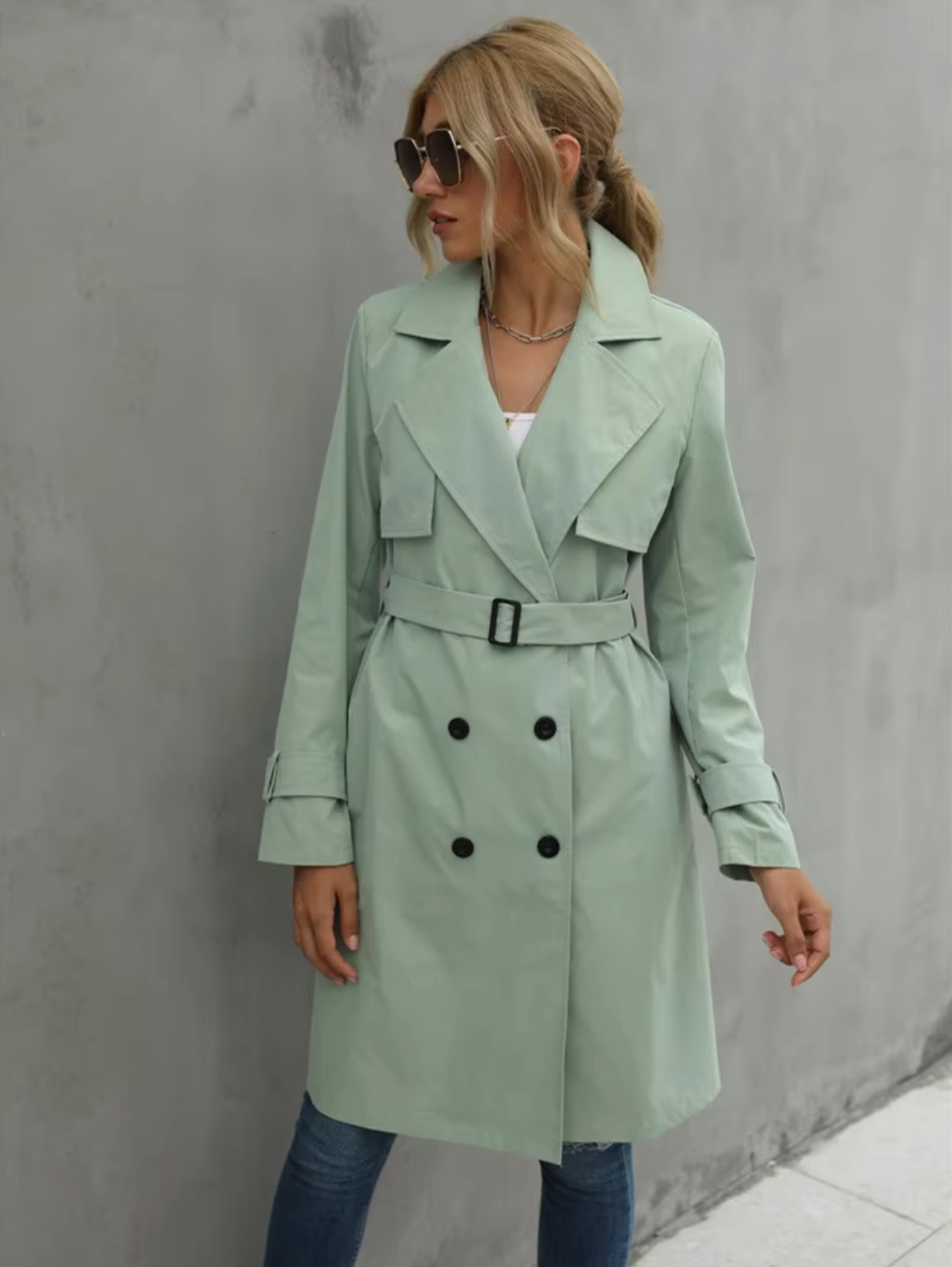 Ember – Casual dames trenchcoat met lange mouwen en tailleceintuur