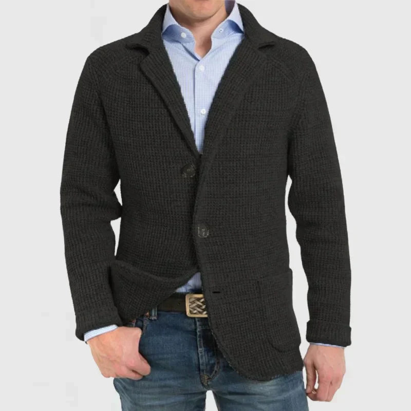 Victor - Heren Langharige Gebreide Vest met Trendy Patentas