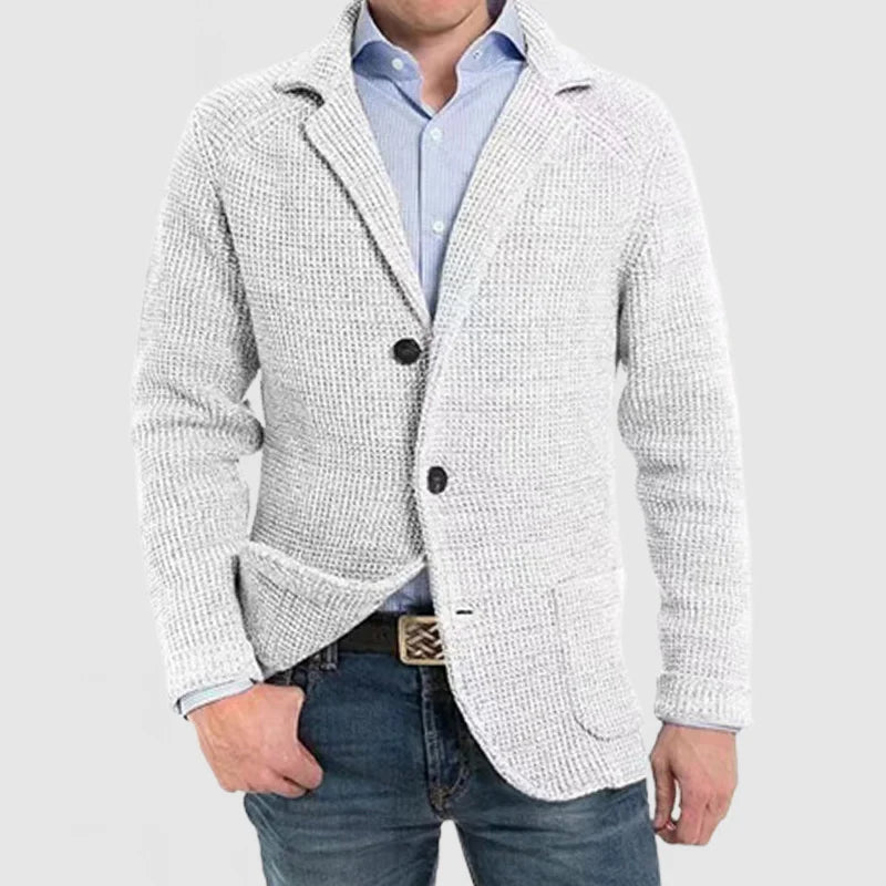 Victor - Heren Langharige Gebreide Vest met Trendy Patentas