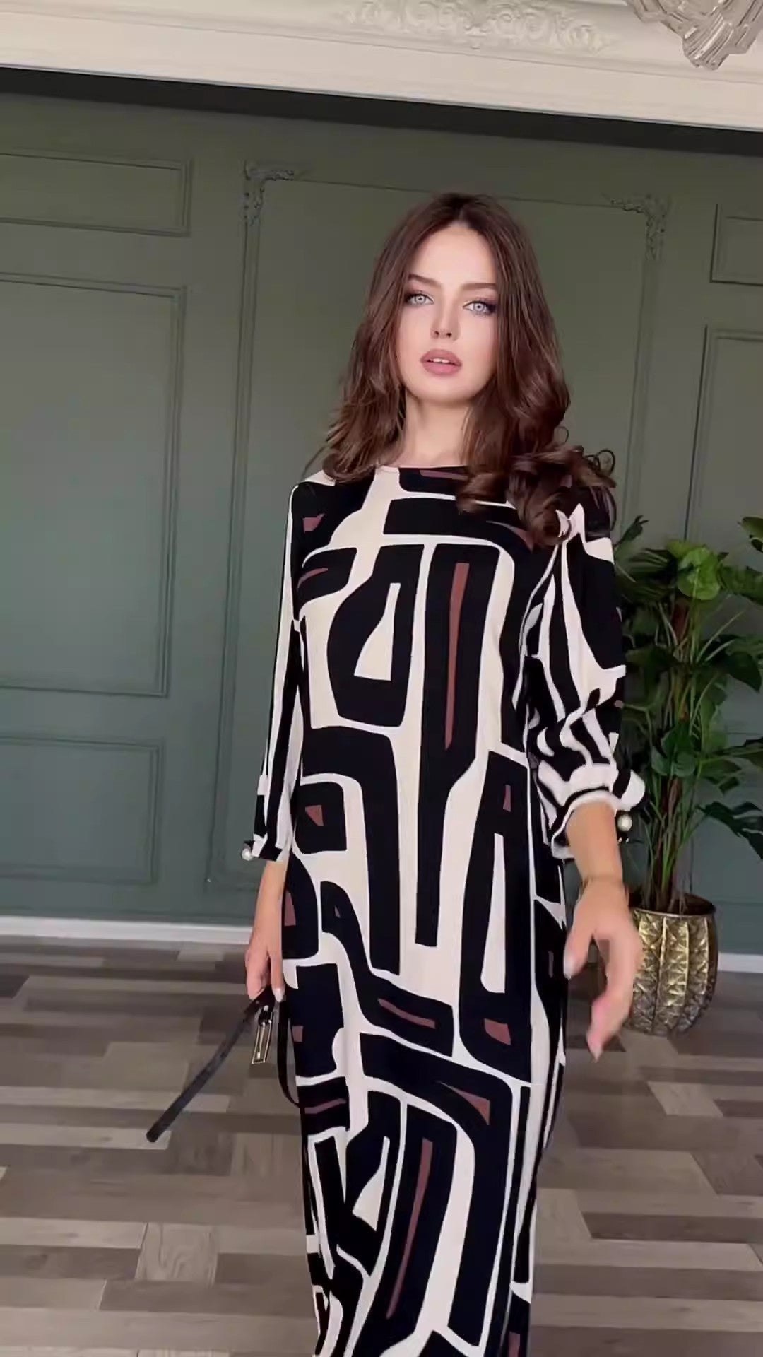 Dames Aansluitende Jurk met Geometrische Print