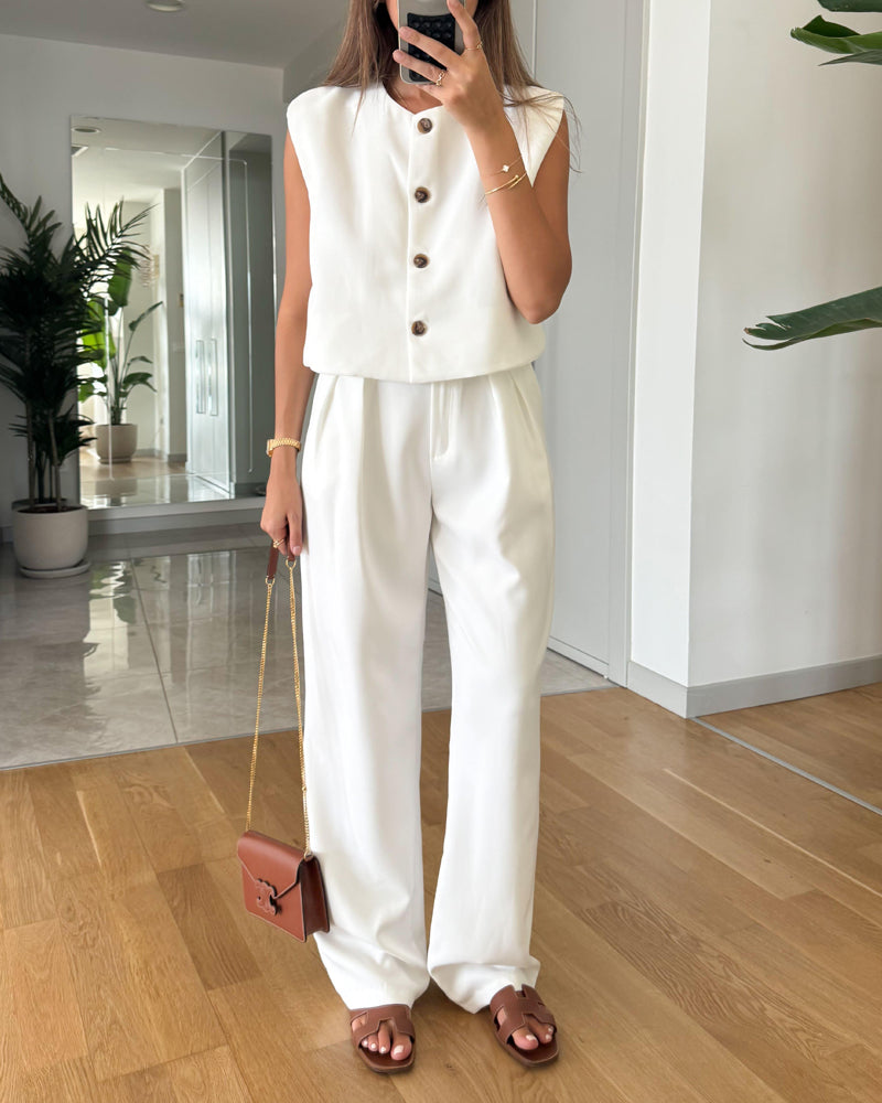 Ambrei | Classy Wit Mouwloos Vest & Broek Set