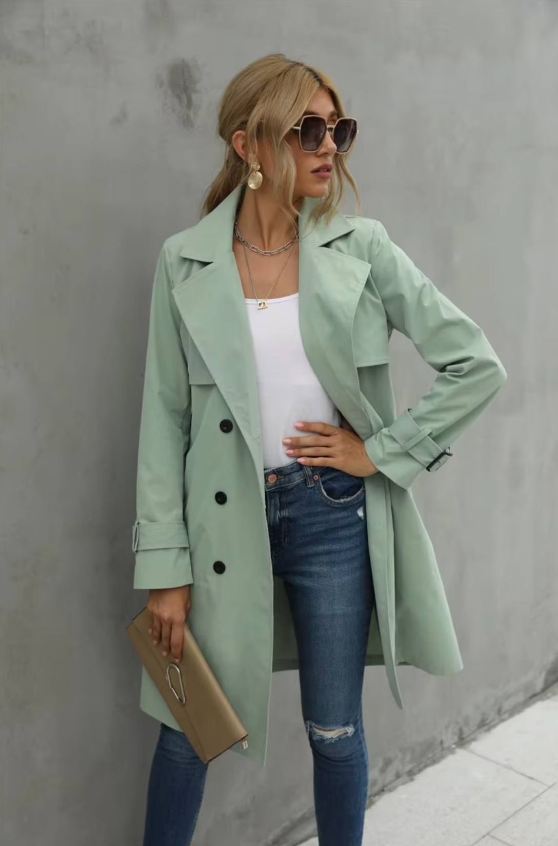 Ember – Casual dames trenchcoat met lange mouwen en tailleceintuur