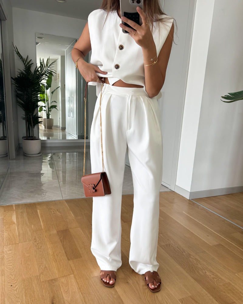Ambrei | Classy Wit Mouwloos Vest & Broek Set