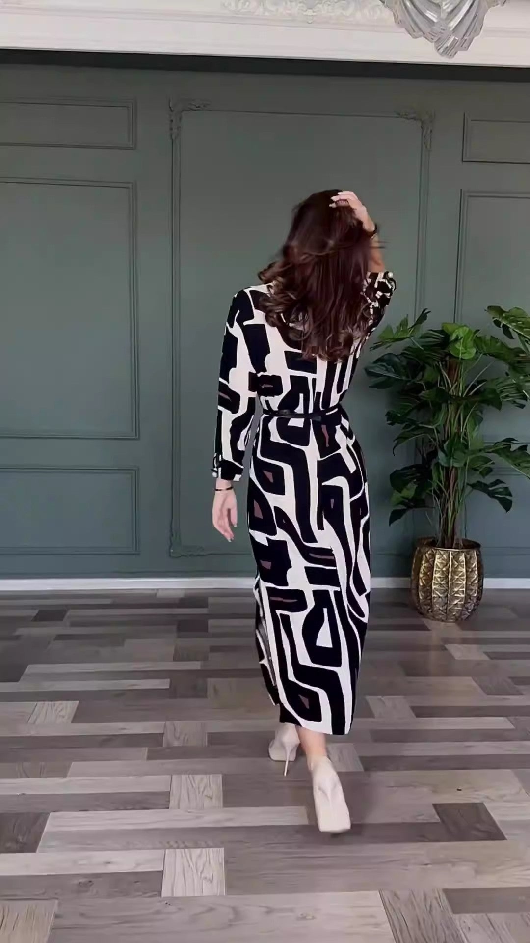 Dames Aansluitende Jurk met Geometrische Print