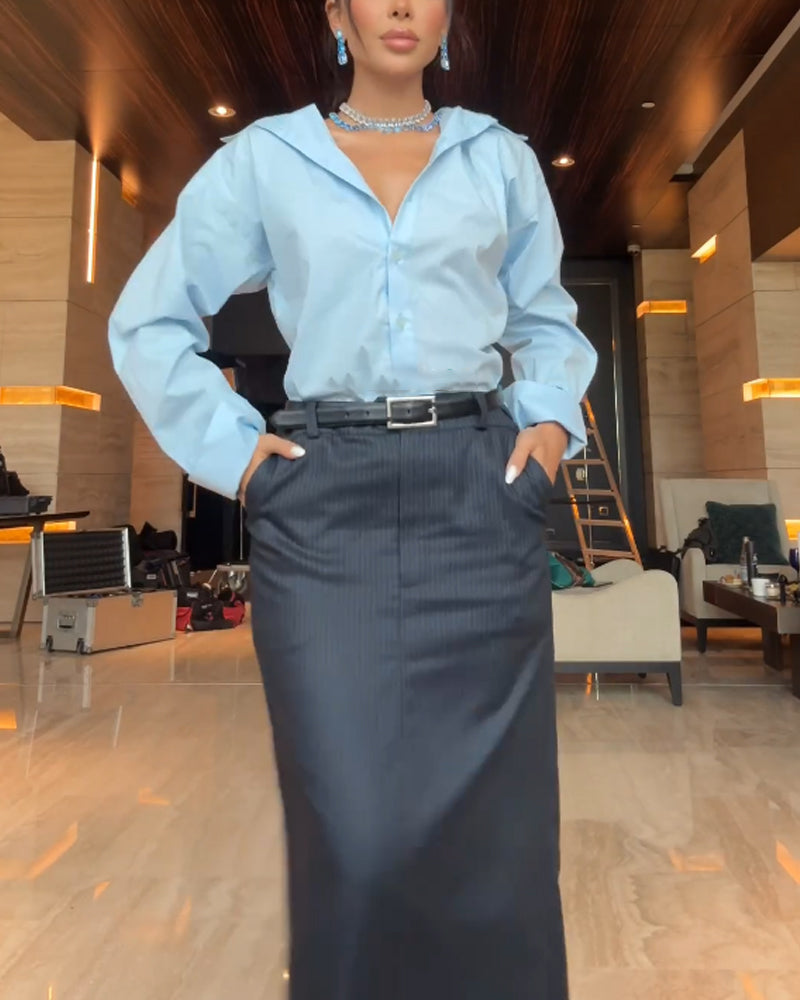 Jaina | Elegant overhemd en rok tweedelige set
