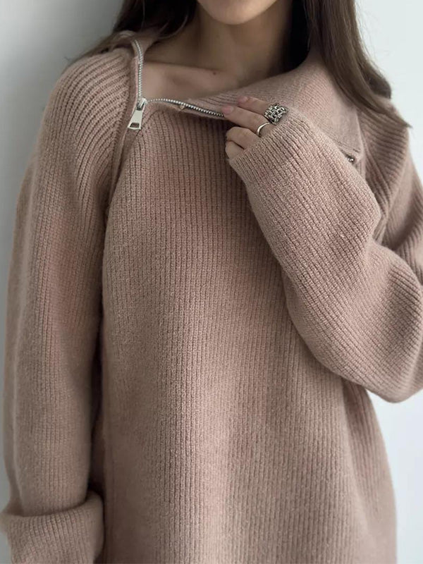 Aubriella | Stijlvolle trui met rits aan de zijkant & broek tweedelige set