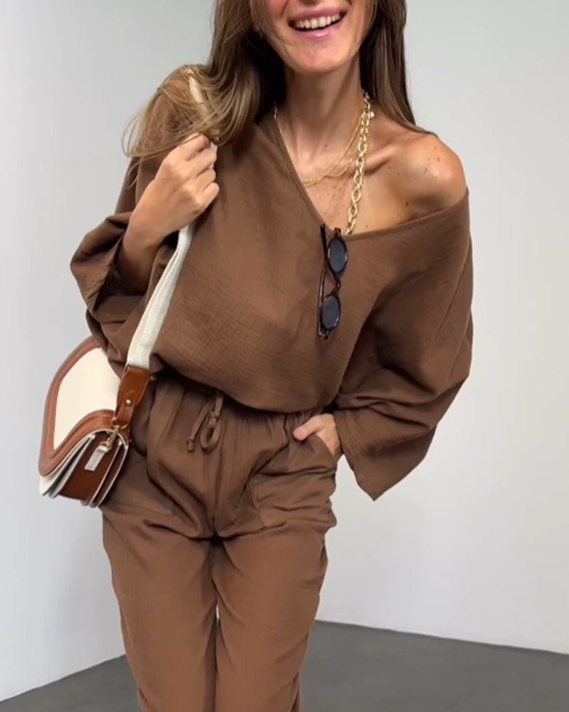 Elina | Casual V-hals top & broek set