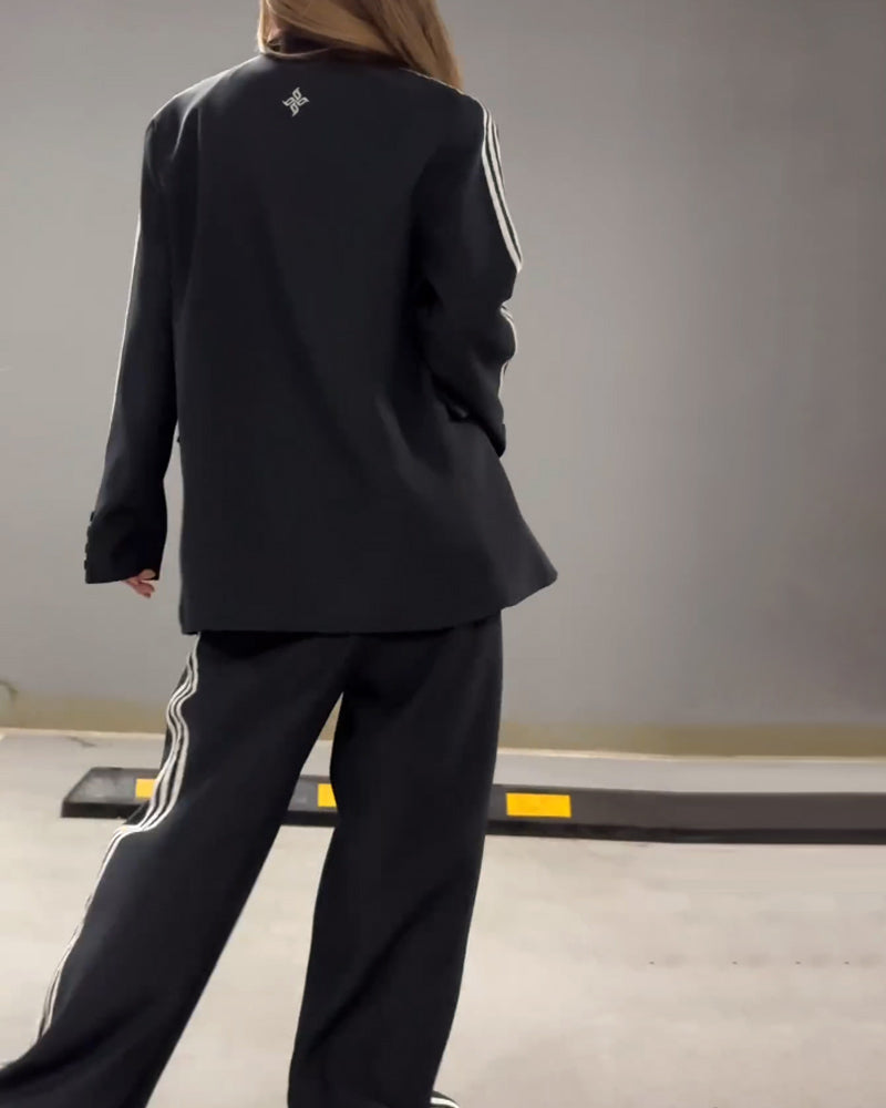 Arella | Stijlvolle gestreepte blazer & wijde broek