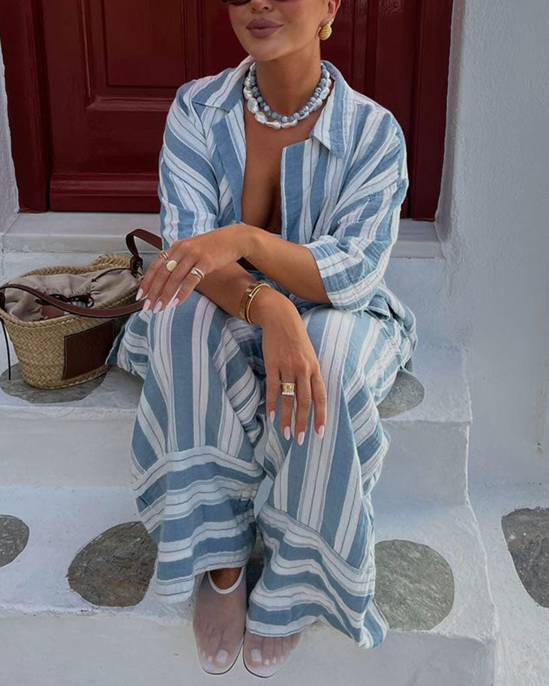 Helene | Casual gestreept shirt en broek tweedelige set