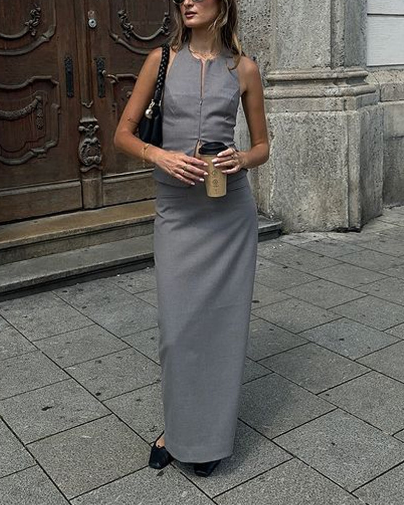 Cara | Geraffineerd vest en rok tweedelige set