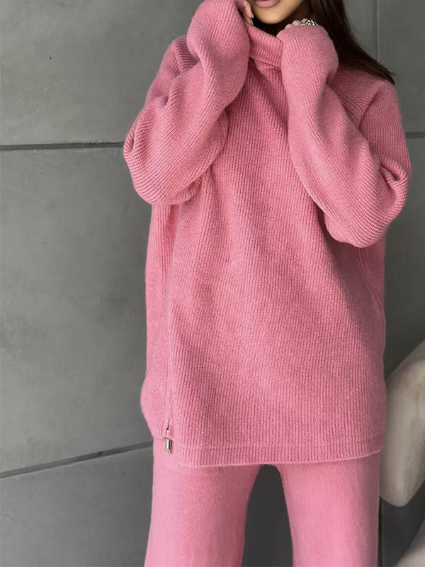 Aubriella | Stijlvolle trui met rits aan de zijkant & broek tweedelige set