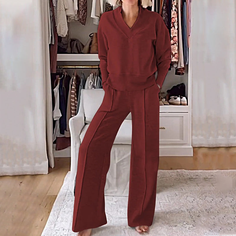 Melitina | Casual loungeset met lange mouwen en wijde broek - Zacht, comfortabel, voor alle seizoenen
