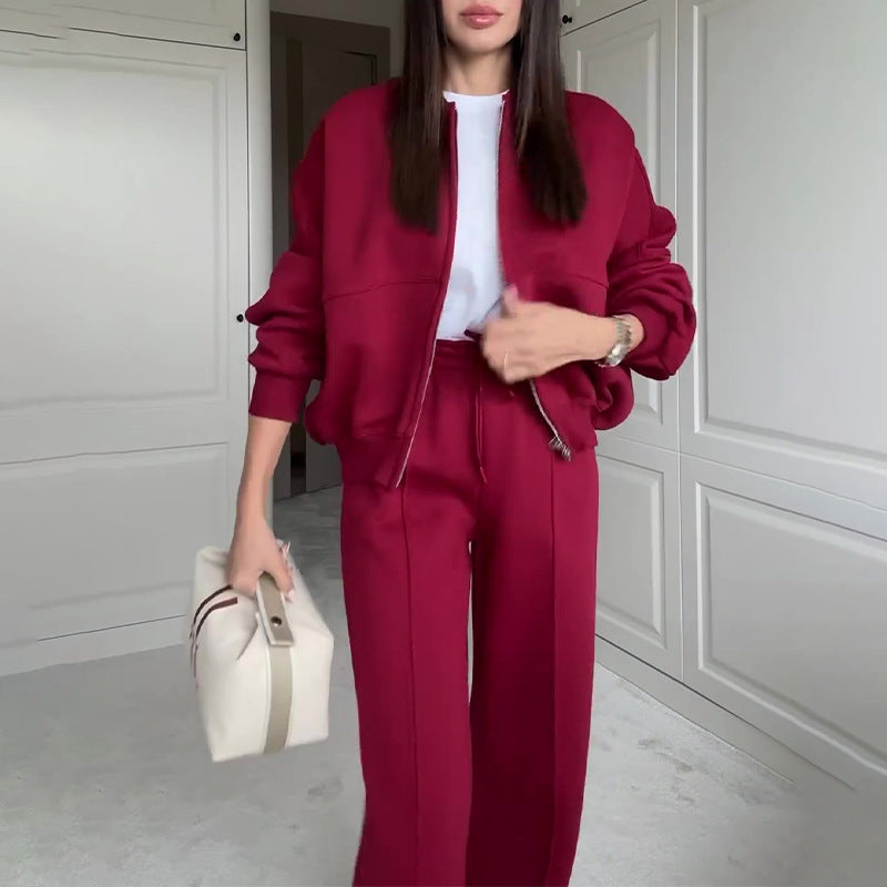 Ambry | Trendy Sweatshirt Jas & Rechte Broek Set