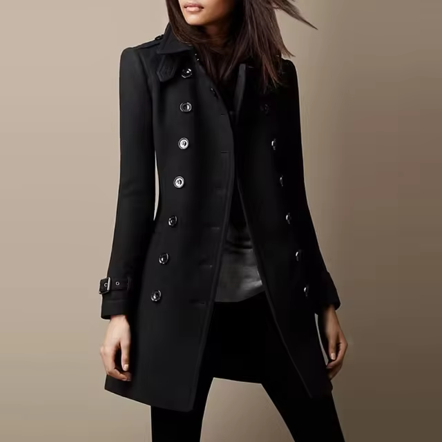 Isabella | Elegante winterjas van wol met dubbele rij knopen voor dames