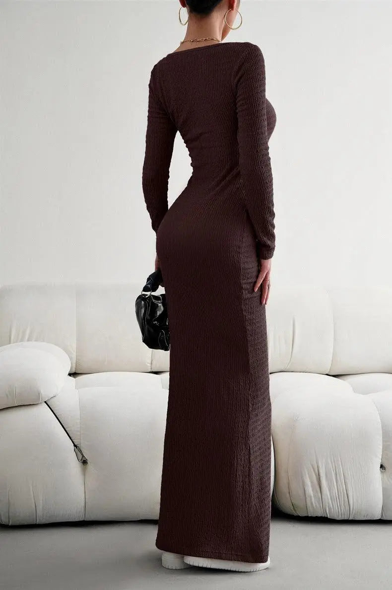 Lange Mouwen Vierkante Hals Maxi Bodycon Jurk