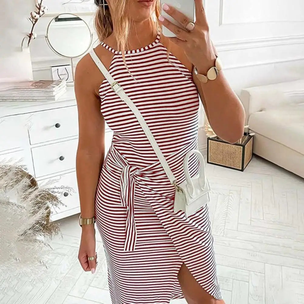 Casual Mouwloze Gestreepte Midi Jurk