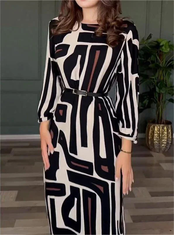 Dames Aansluitende Jurk met Geometrische Print