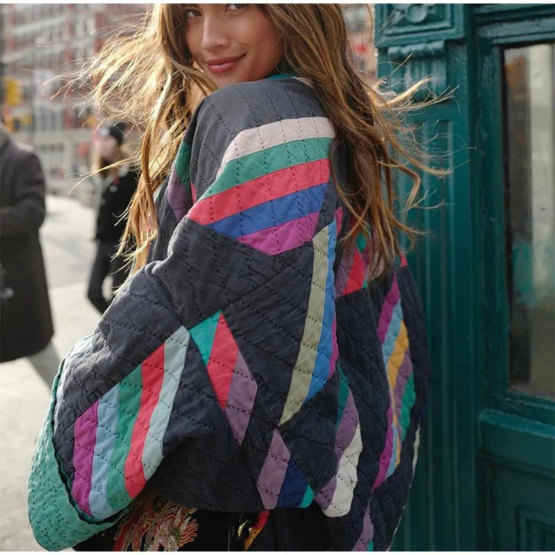 VivaWear | Vintage Loose Multicolour Jas voor een Retro Look