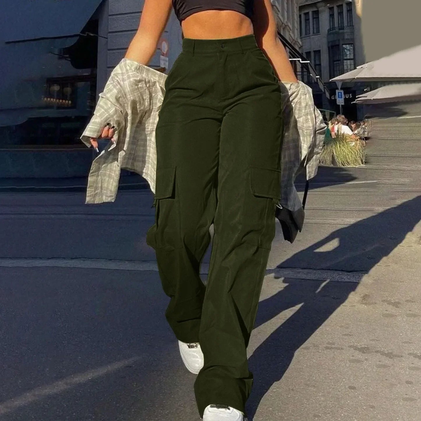 Jade - Streetwear Lente Cargo Broek High Waist voor Vrouwen