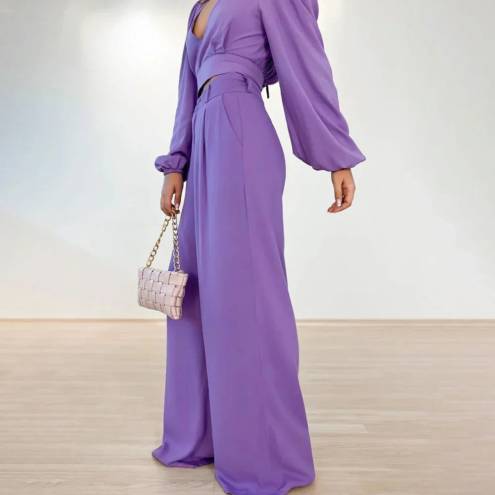 Pepita | Elegante V-hals Set met lange mouwen