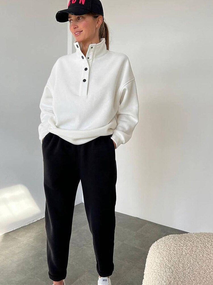 Anira | Warme fleece-sweatshirt met opstaande kraag en broek Set- Gezellige Winter Outfit