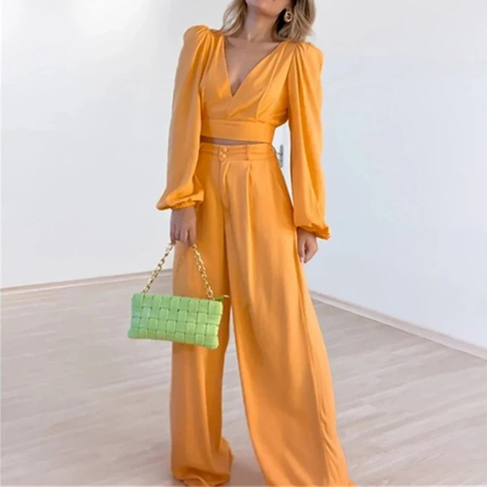 Pepita | Elegante V-hals Set met lange mouwen