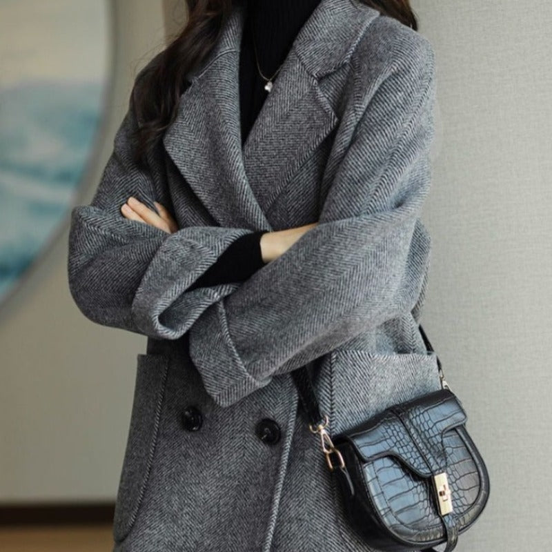 Jenna klassieke dubbelknopige houndstooth damesjas