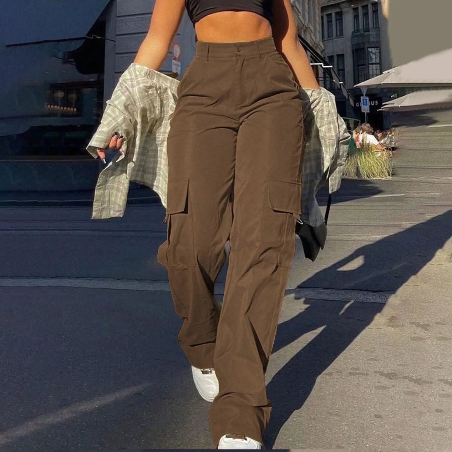 Jade - Streetwear Lente Cargo Broek High Waist voor Vrouwen