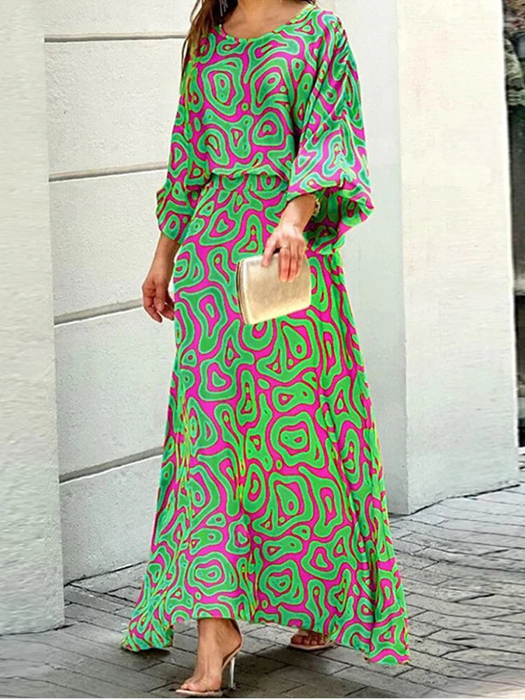Tess™ - Bloemen en Geometrische Print Maxi Jurk