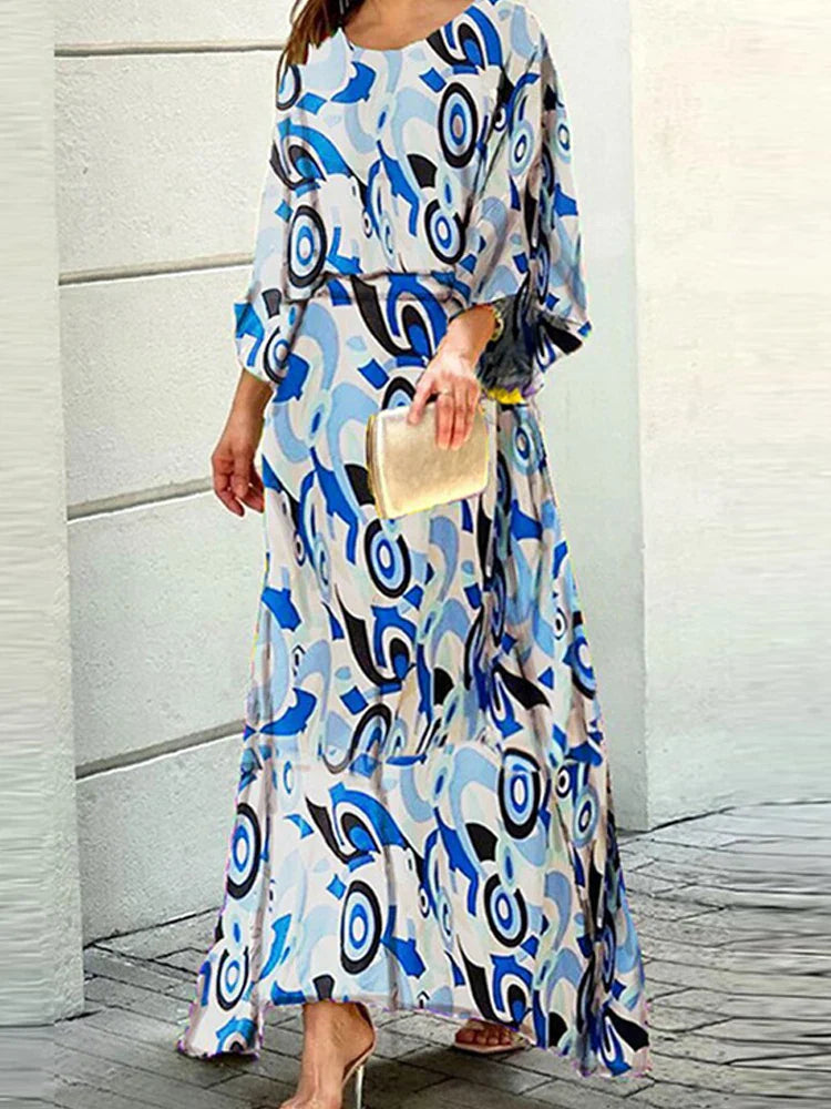 Tess™ - Bloemen en Geometrische Print Maxi Jurk