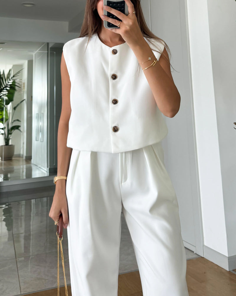 Ambrei | Classy Wit Mouwloos Vest & Broek Set