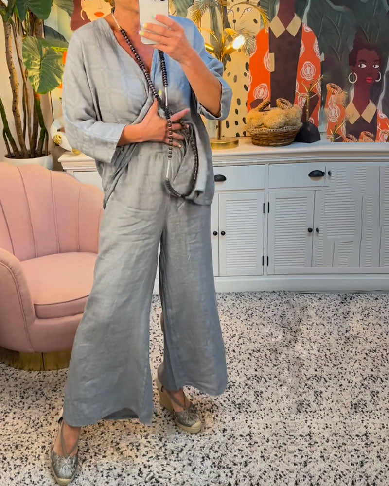 Mallory | Elegante V-hals top en broek Tweedelige set