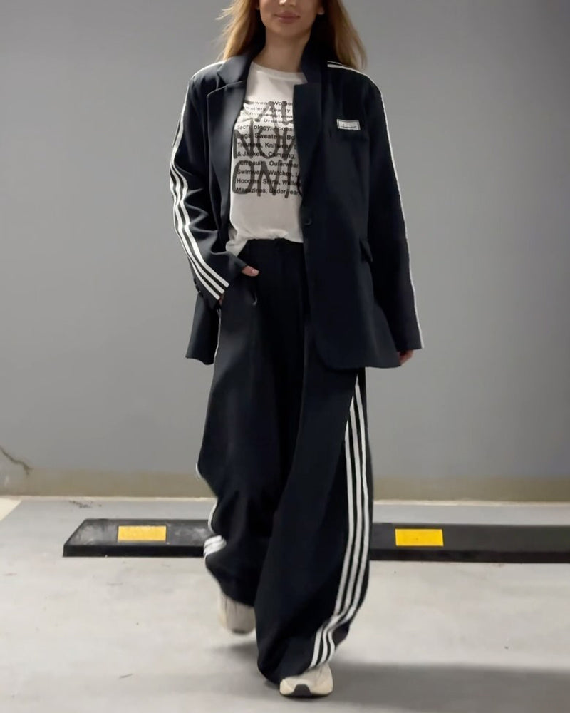 Arella | Stijlvolle gestreepte blazer & wijde broek