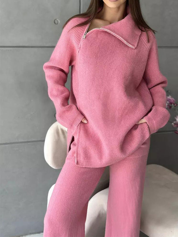 Aubriella | Stijlvolle trui met rits aan de zijkant & broek tweedelige set