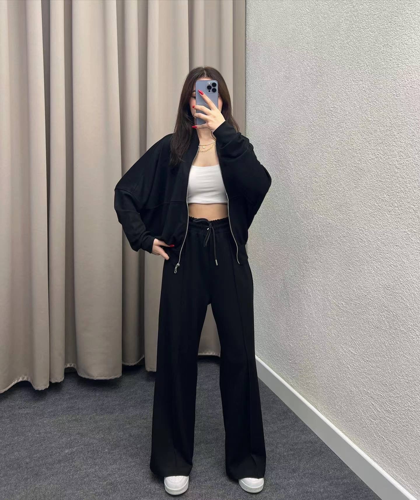 Ambry | Trendy Sweatshirt Jas & Rechte Broek Set