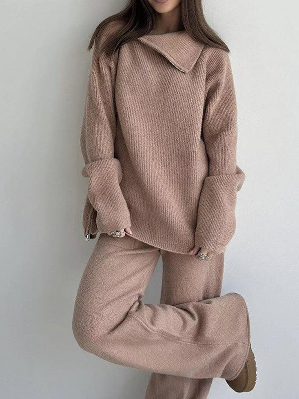 Aubriella | Stijlvolle trui met rits aan de zijkant & broek tweedelige set