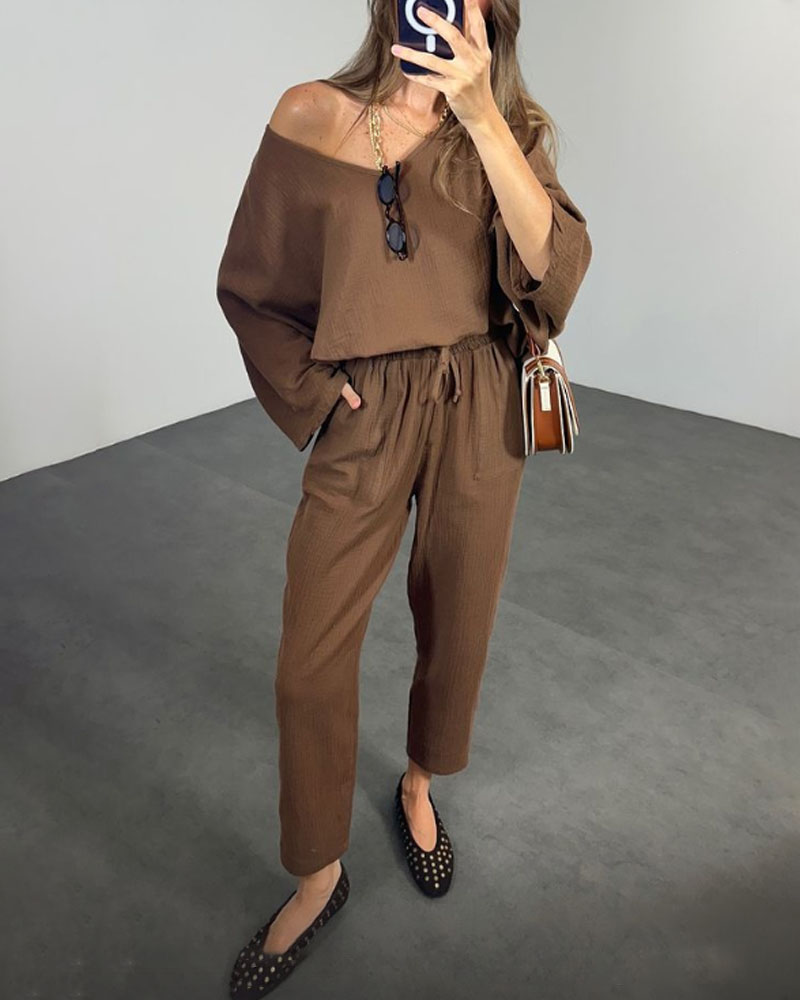 Elina | Casual V-hals top & broek set