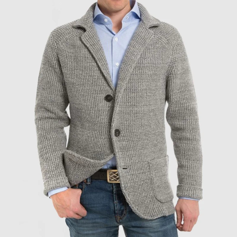 Victor - Heren Langharige Gebreide Vest met Trendy Patentas