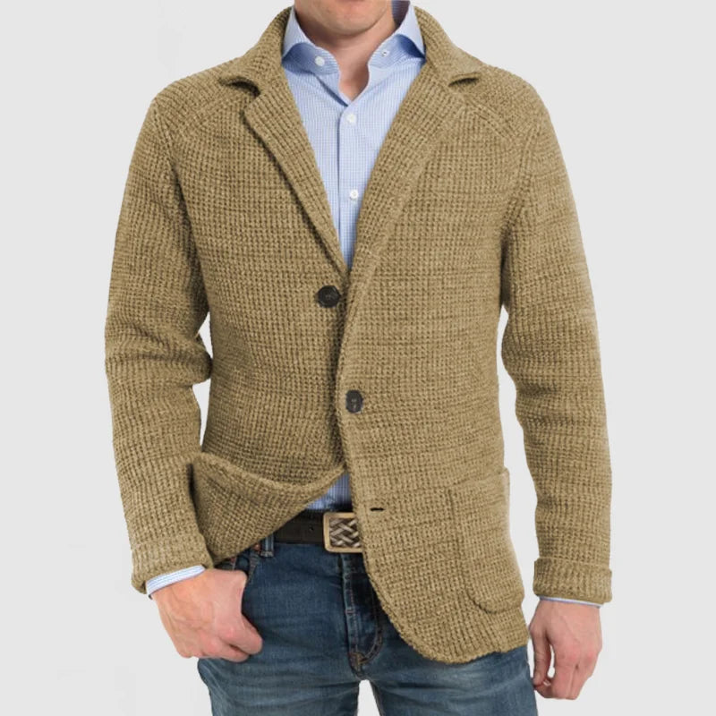 Victor - Heren Langharige Gebreide Vest met Trendy Patentas